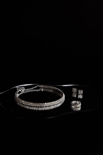 Suite Life Diamante Earrings, Ring and Necklace Set Silver