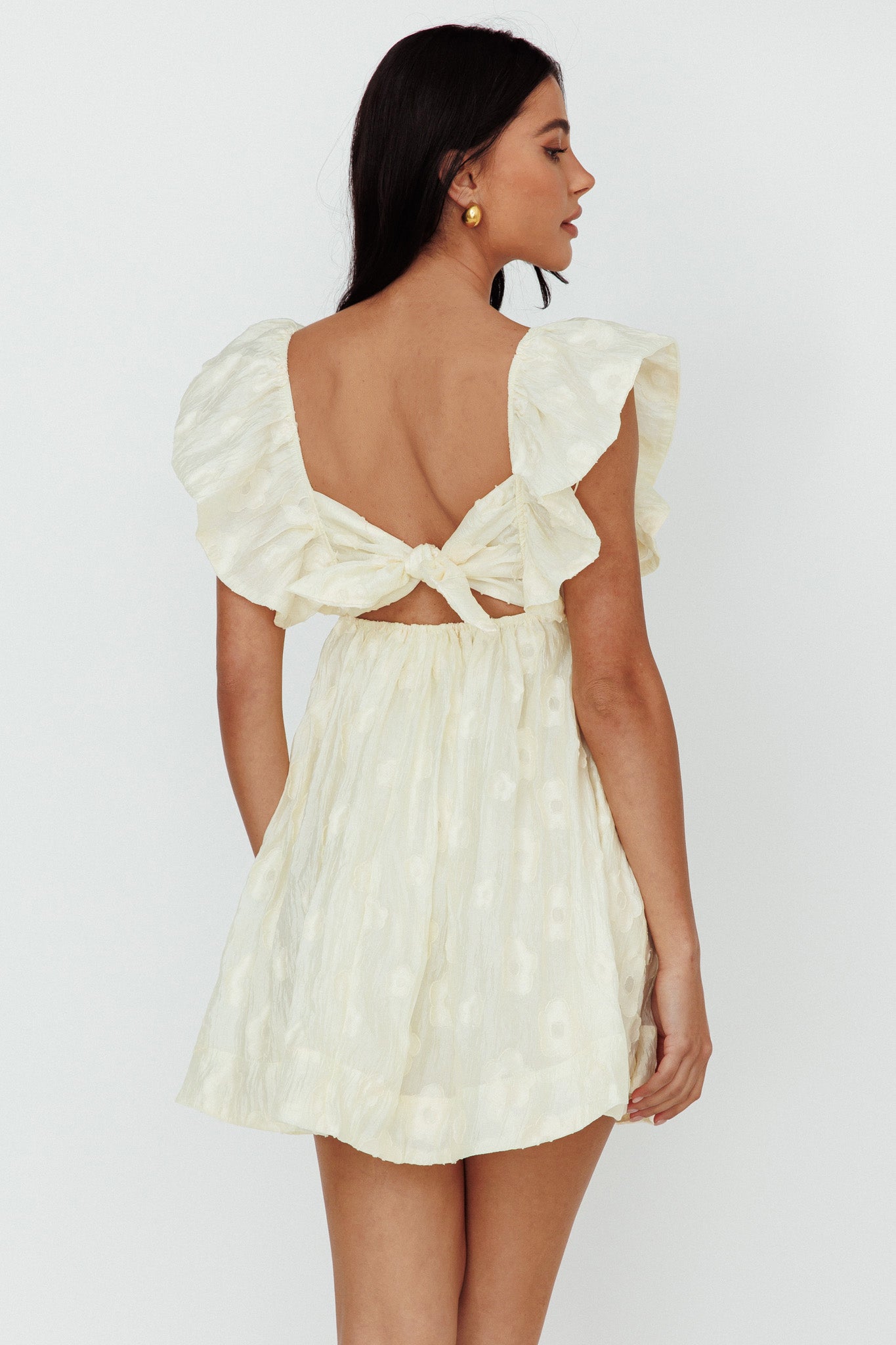 Melrose Place Floral Textured Frill Dress Lemon