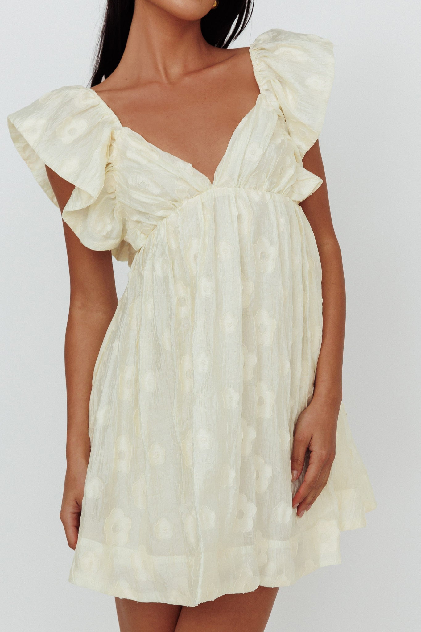 Melrose Place Floral Textured Frill Dress Lemon