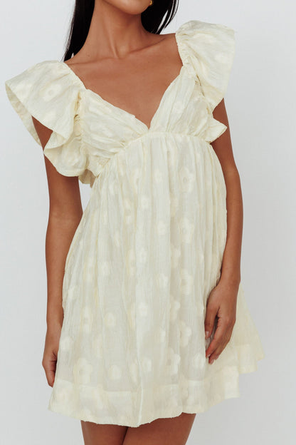 Melrose Place Floral Textured Frill Dress Lemon
