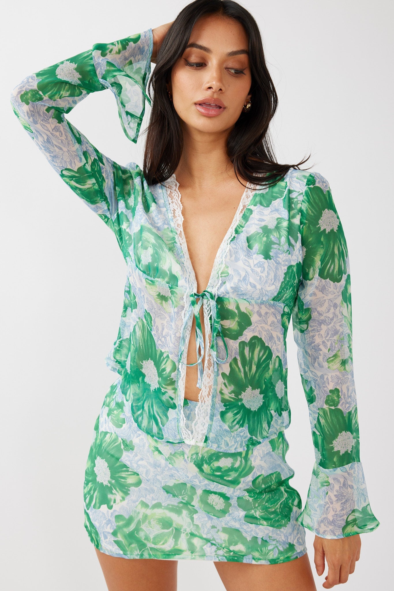 Sincerity Mini Skirt Floral Print Green