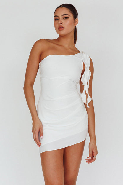 For The Fame One Shoulder Mini Dress White