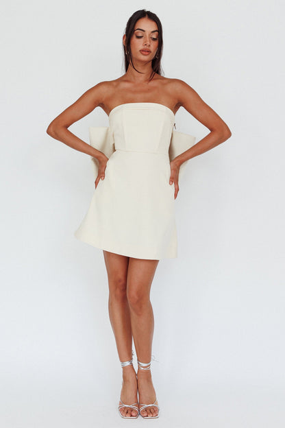 Made For Love Bow Back Mini Dress Ecru