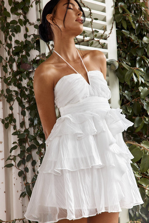 Joy Of Life Layered Ruffle Mini Dress Off White