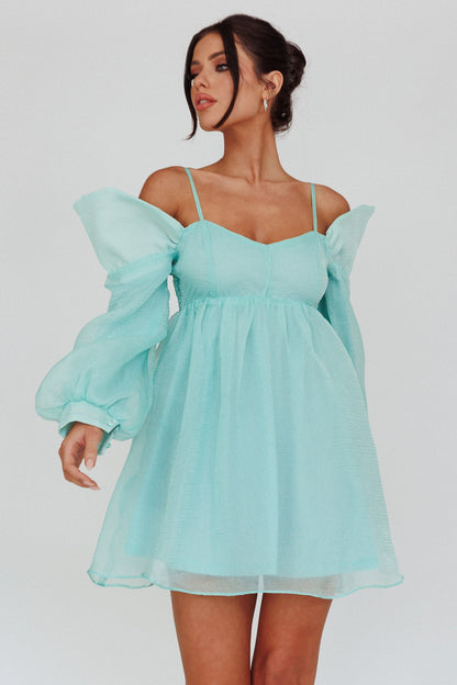 Yasi Long Sleeve Babydoll Mini Dress Mint