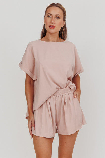 Yuna Elastic Waist Relaxed Shorts Blush