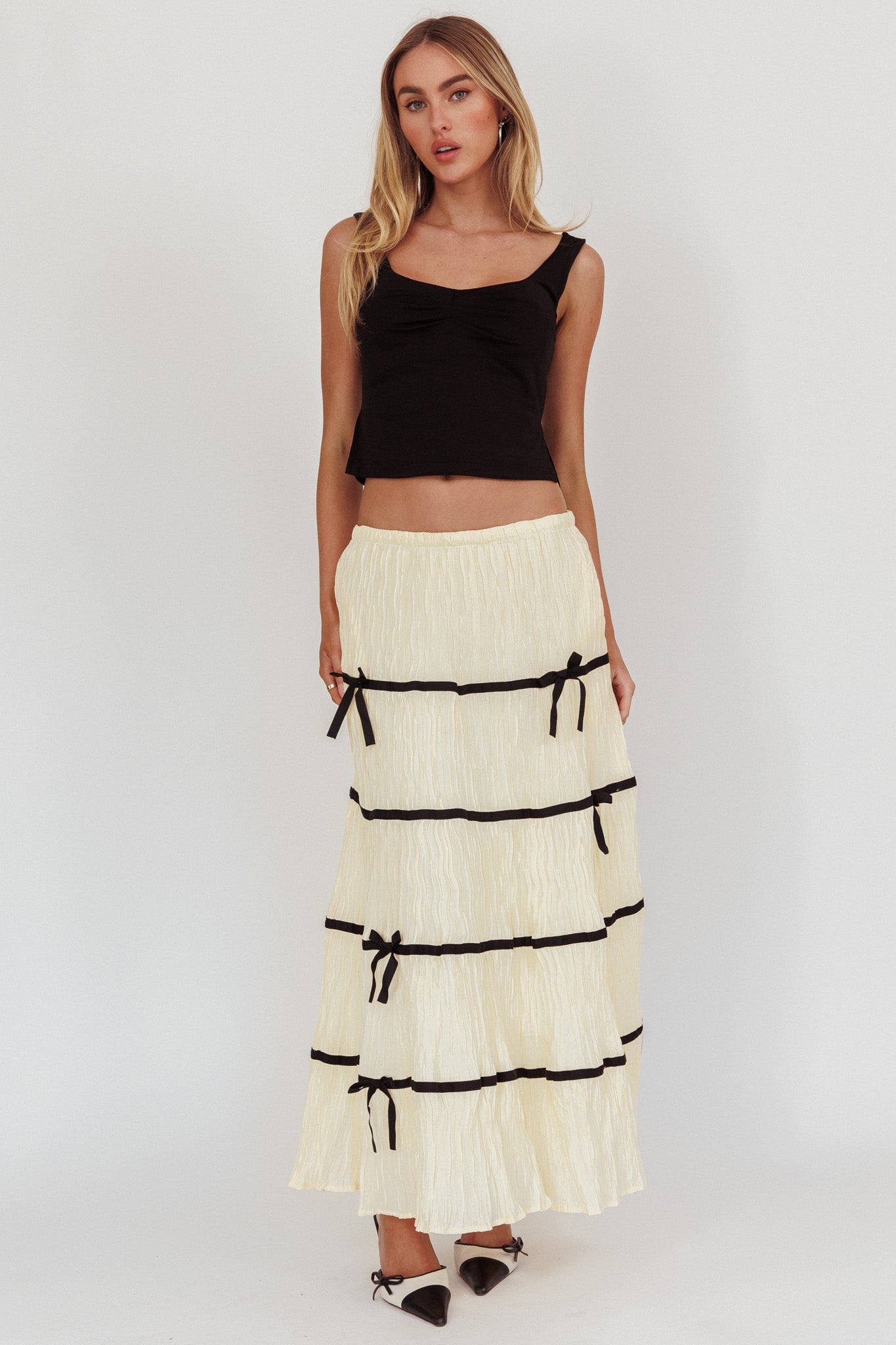 Tunnel Of Love Contrast Bow A-Line Maxi Skirt Natural