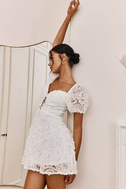 Imogen Laced Bodice Embellished Mini Dress Off White