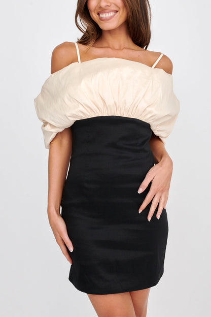 Cosima Puffed Neckline Mini Dress Black/Champagne