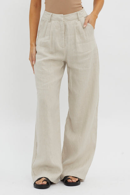 Dodie Straight Leg Trouser Pants Linen Oat