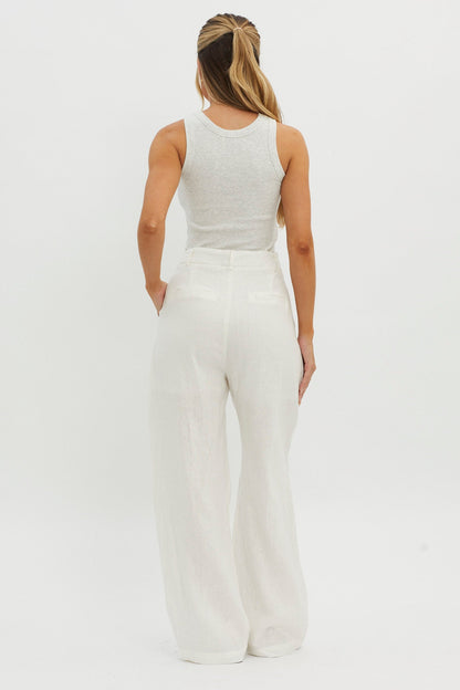 Dodie Straight Leg Trouser Pants Linen White