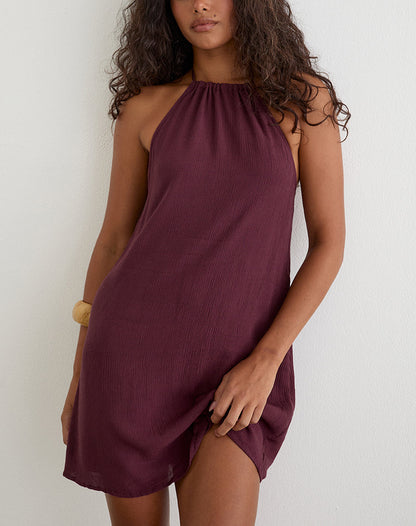 Sonnet Mini Dress in Crinkle Plum