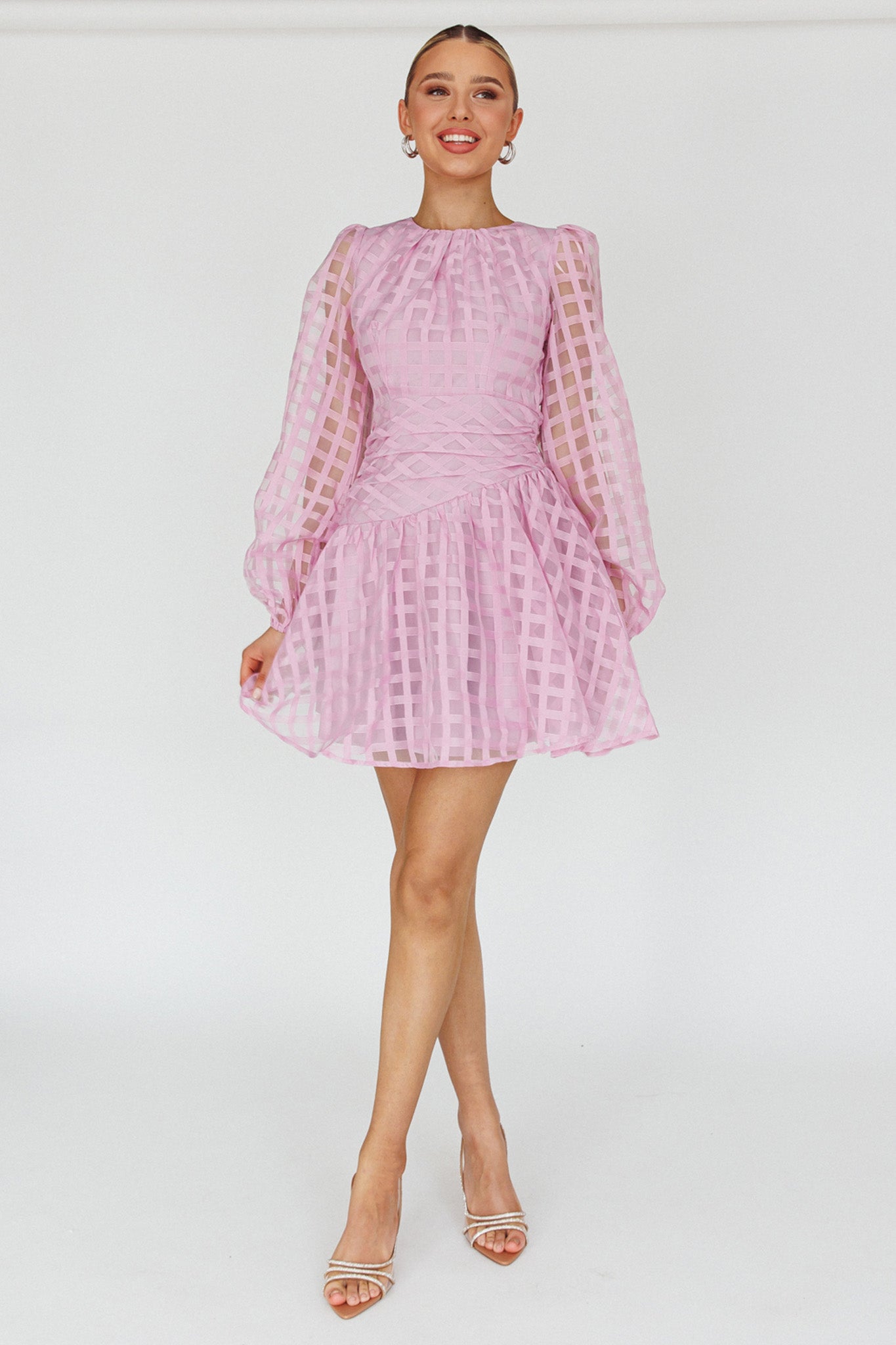 Tatiana Long Sleeve Plaid Mini Dress Lilac