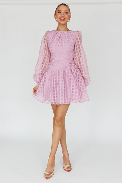 Tatiana Long Sleeve Plaid Mini Dress Lilac