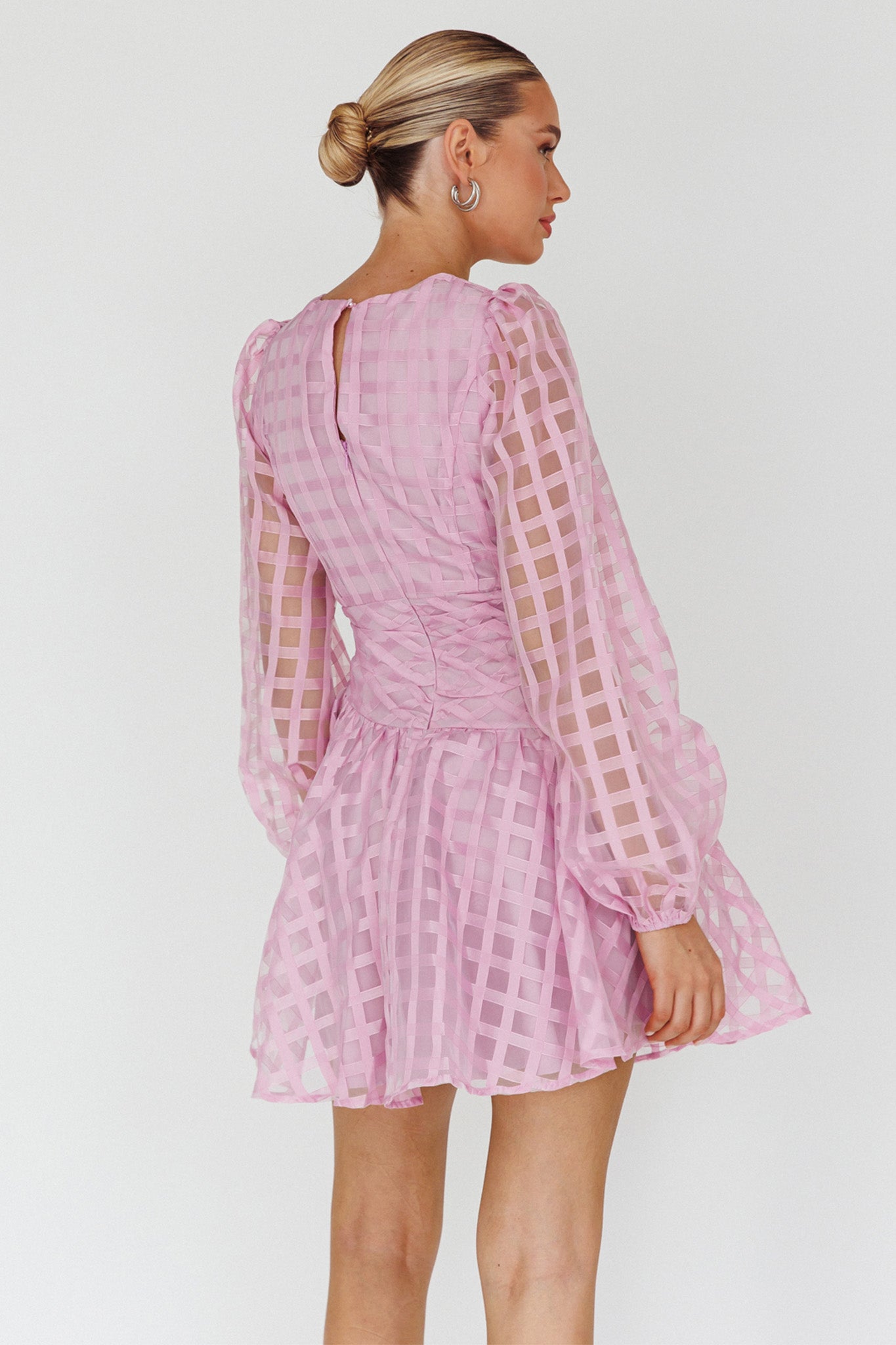 Tatiana Long Sleeve Plaid Mini Dress Lilac
