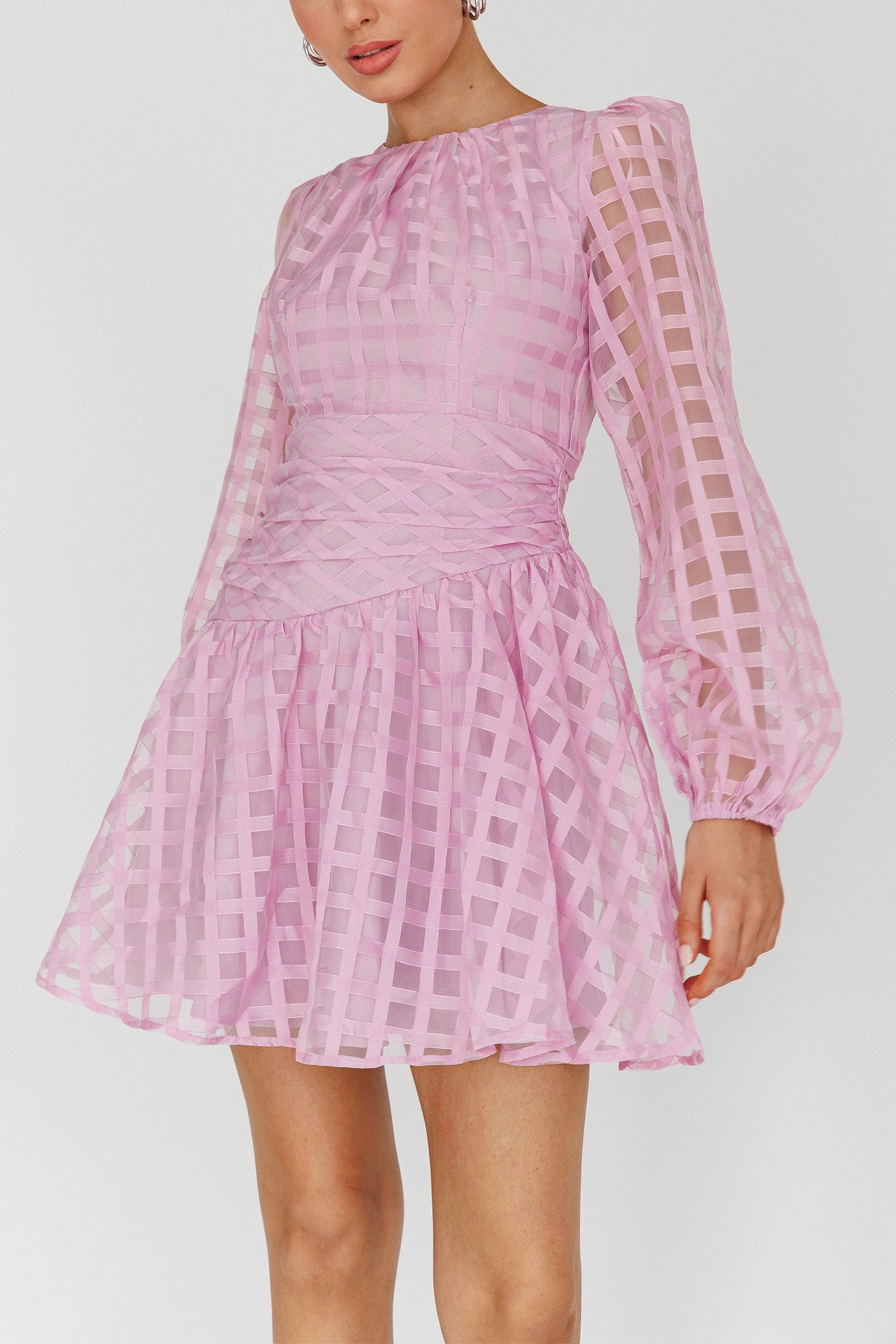 Tatiana Long Sleeve Plaid Mini Dress Lilac
