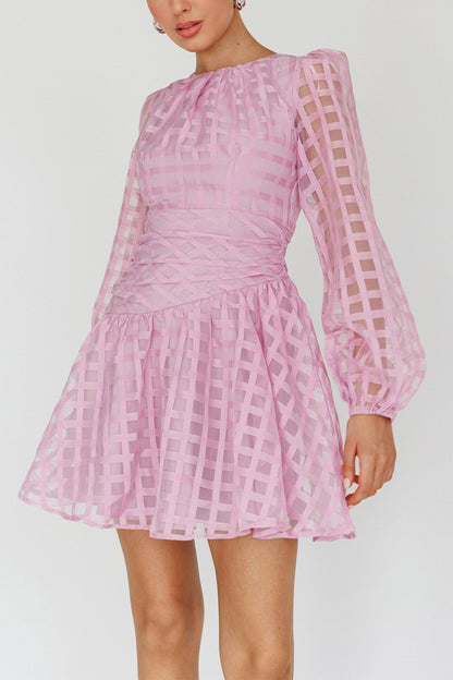 Tatiana Long Sleeve Plaid Mini Dress Lilac