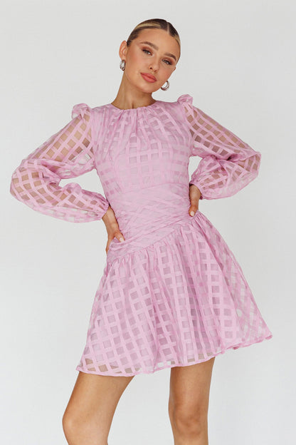 Tatiana Long Sleeve Plaid Mini Dress Lilac