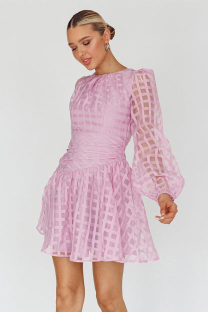 Tatiana Long Sleeve Plaid Mini Dress Lilac