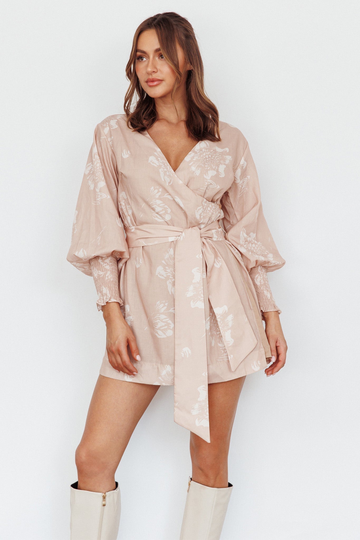 New Wave Long Sleeve Wrap Dress Sand