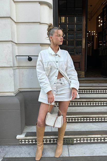 With The Band Accent Stitch Mini Skirt White
