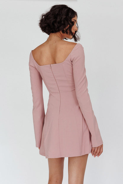 Kieran Long Sleeve A-Line Mini Dress Blush