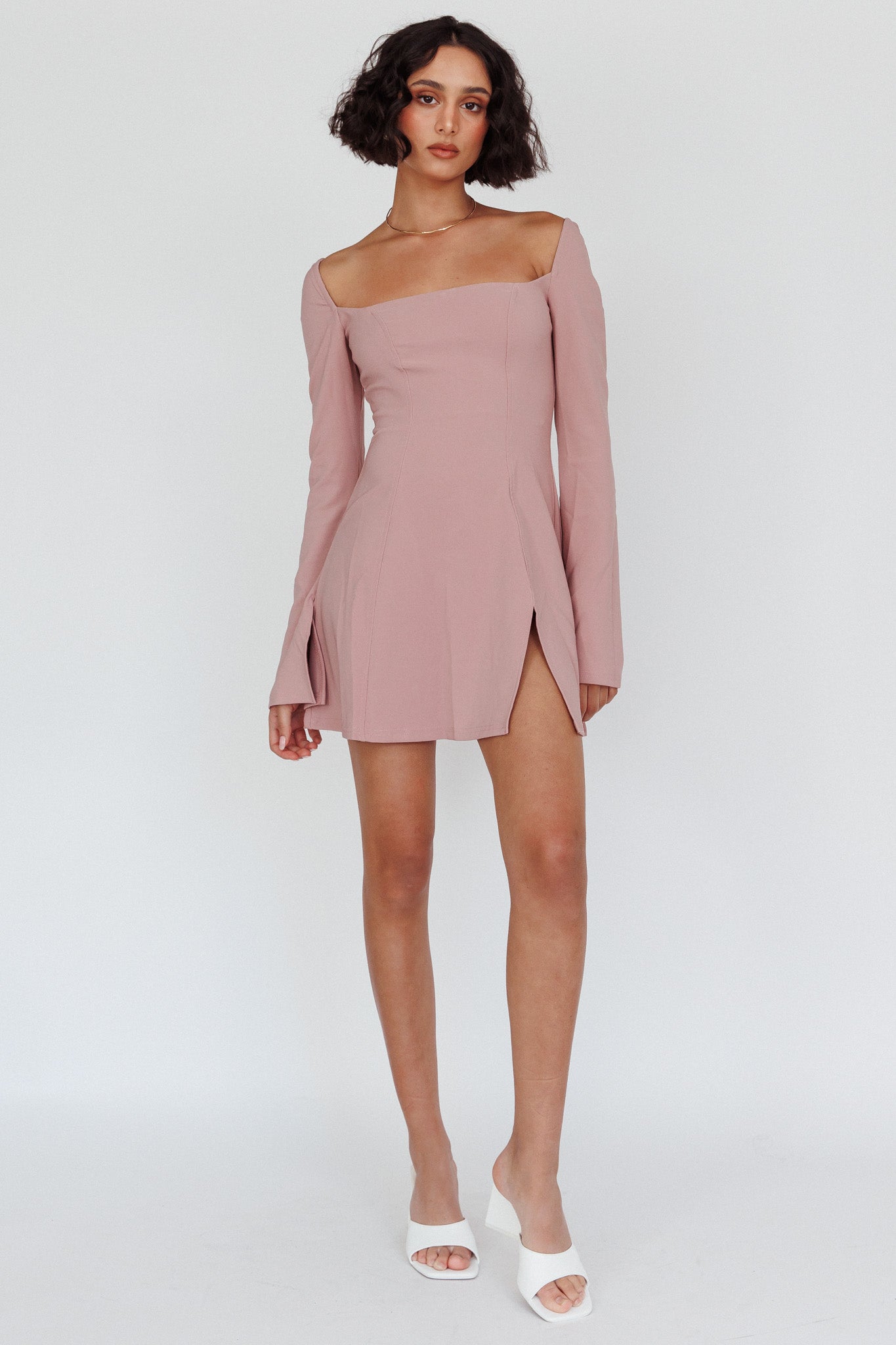 Kieran Long Sleeve A-Line Mini Dress Blush