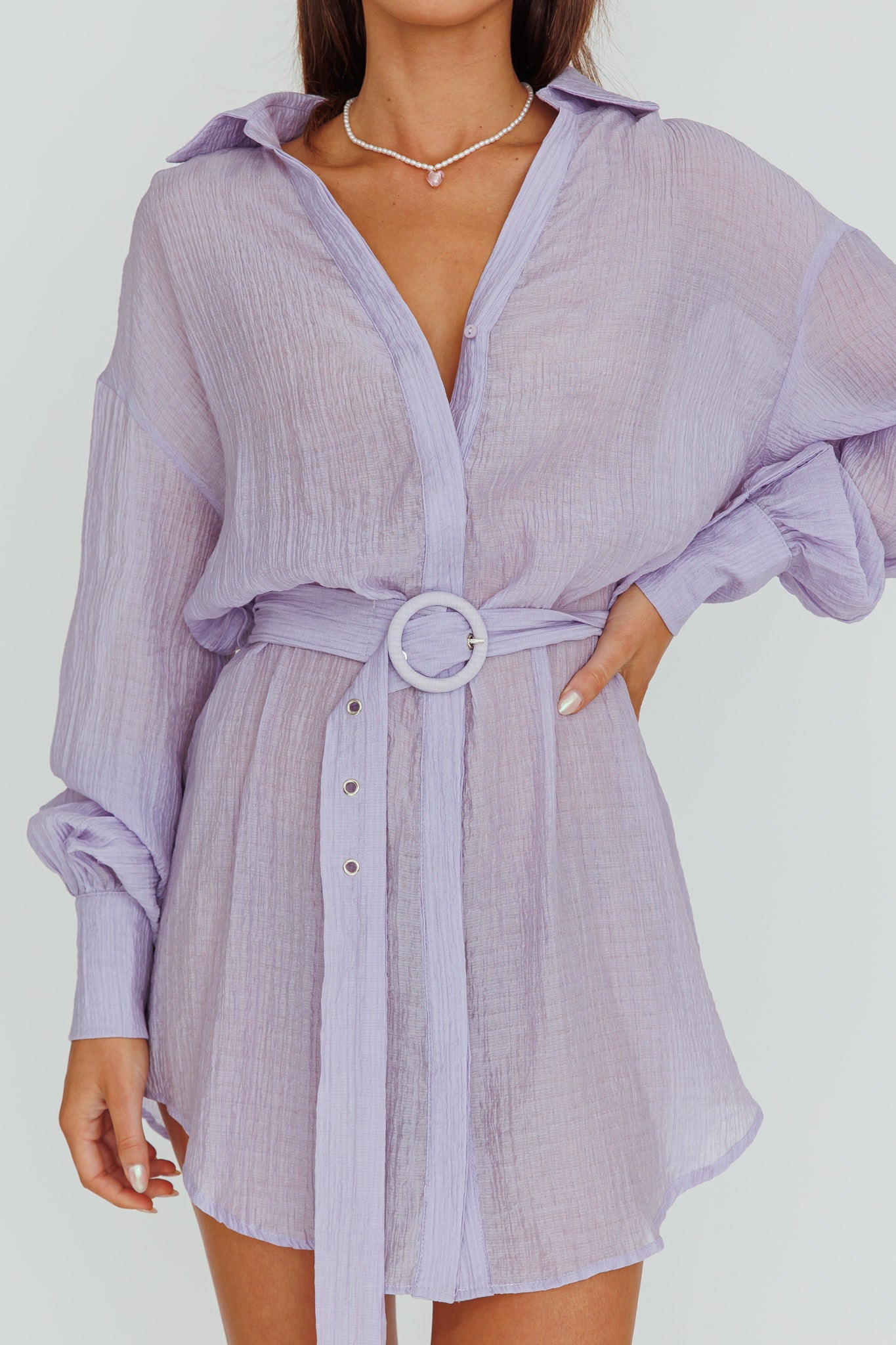 Sady Long Sleeve Shirt Mini Dress Lilac
