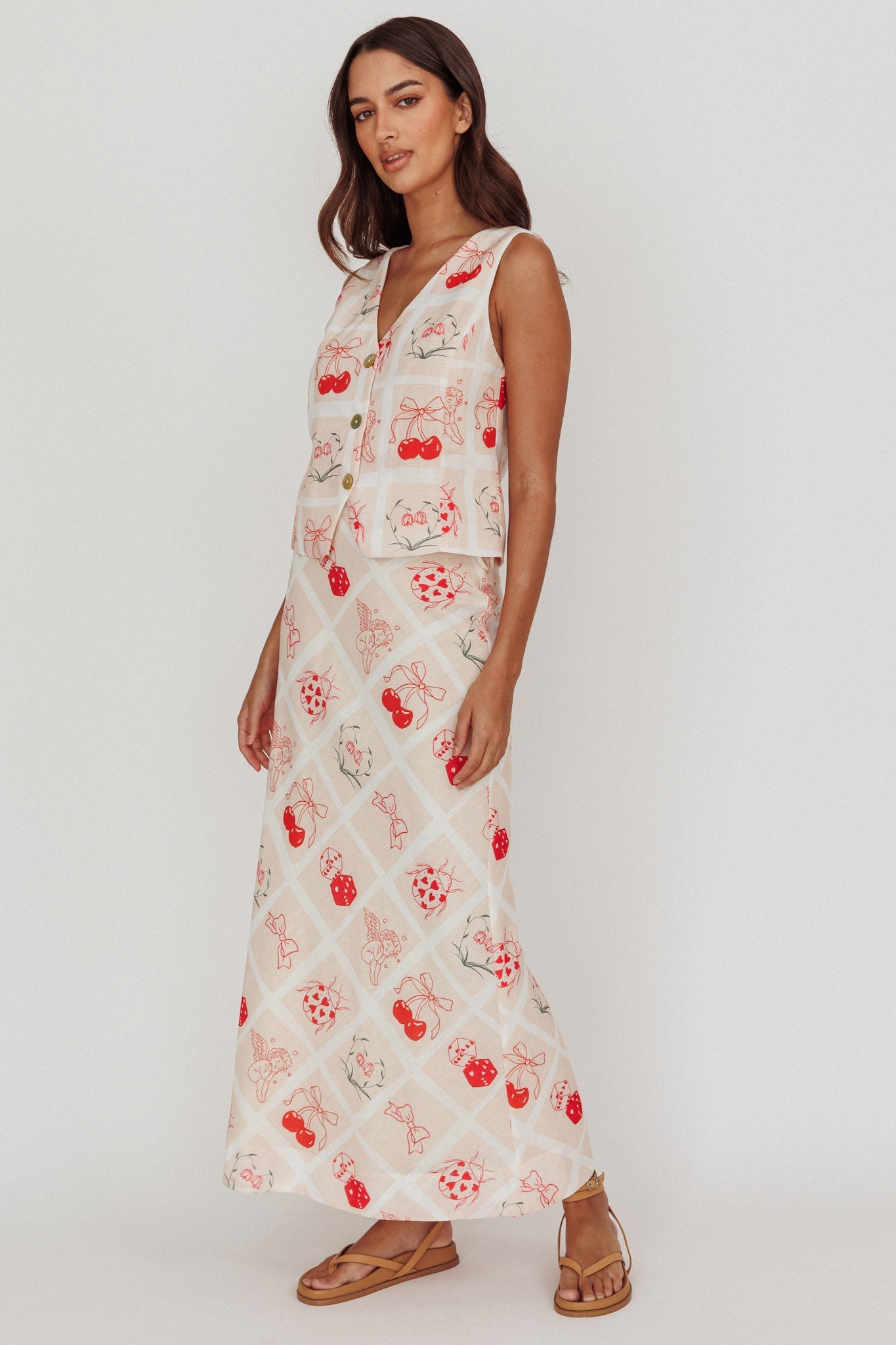Flowering Romantic Print A-Line Maxi Skirt Beige