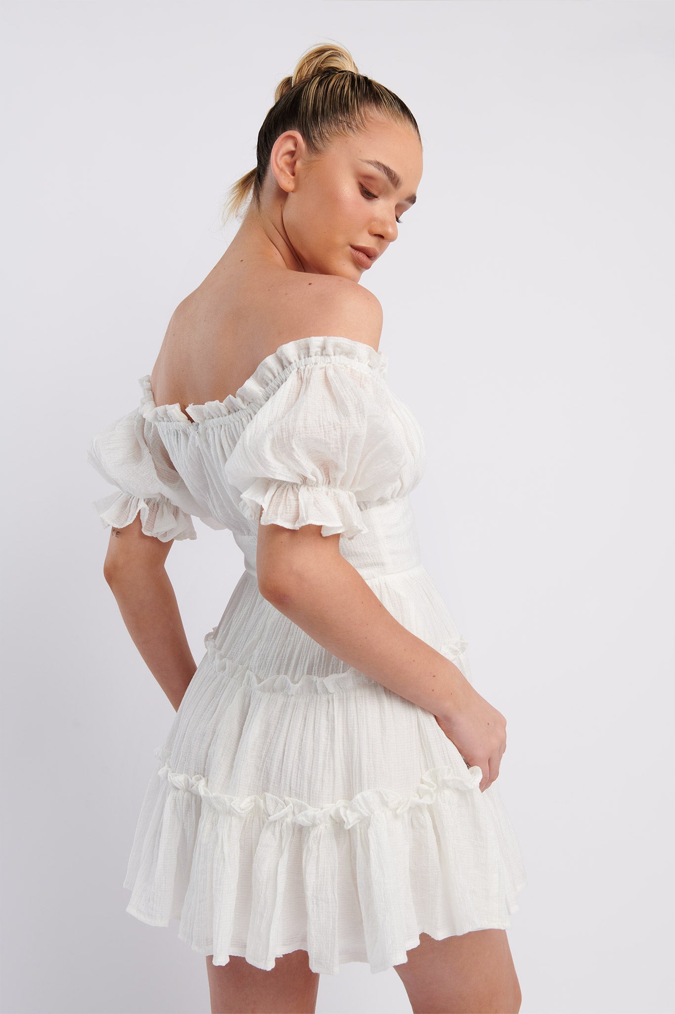 Everley Puff Sleeve Mini Dress White