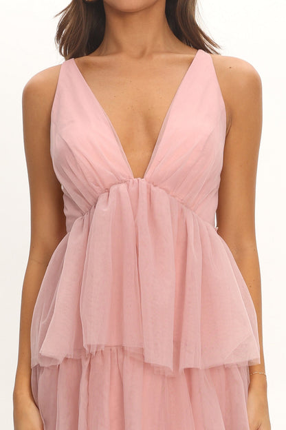 Auguste Tiered Frill Midi Dress Blush