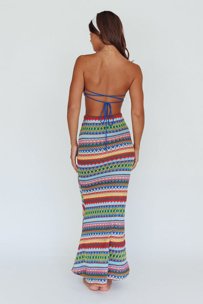 Tulum Knit Midi Skirt Blue Multi