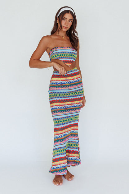 Tulum Knit Midi Skirt Blue Multi