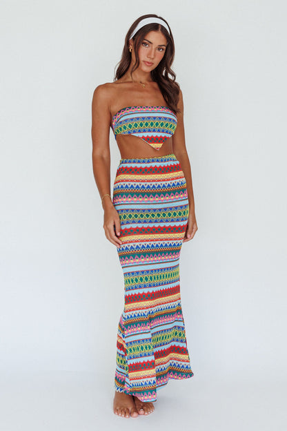 Tulum Knit Midi Skirt Blue Multi