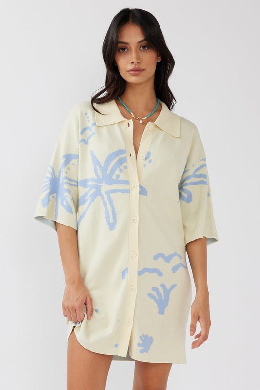 Nalani Button Up Knit Dress Lemon/Baby Blue