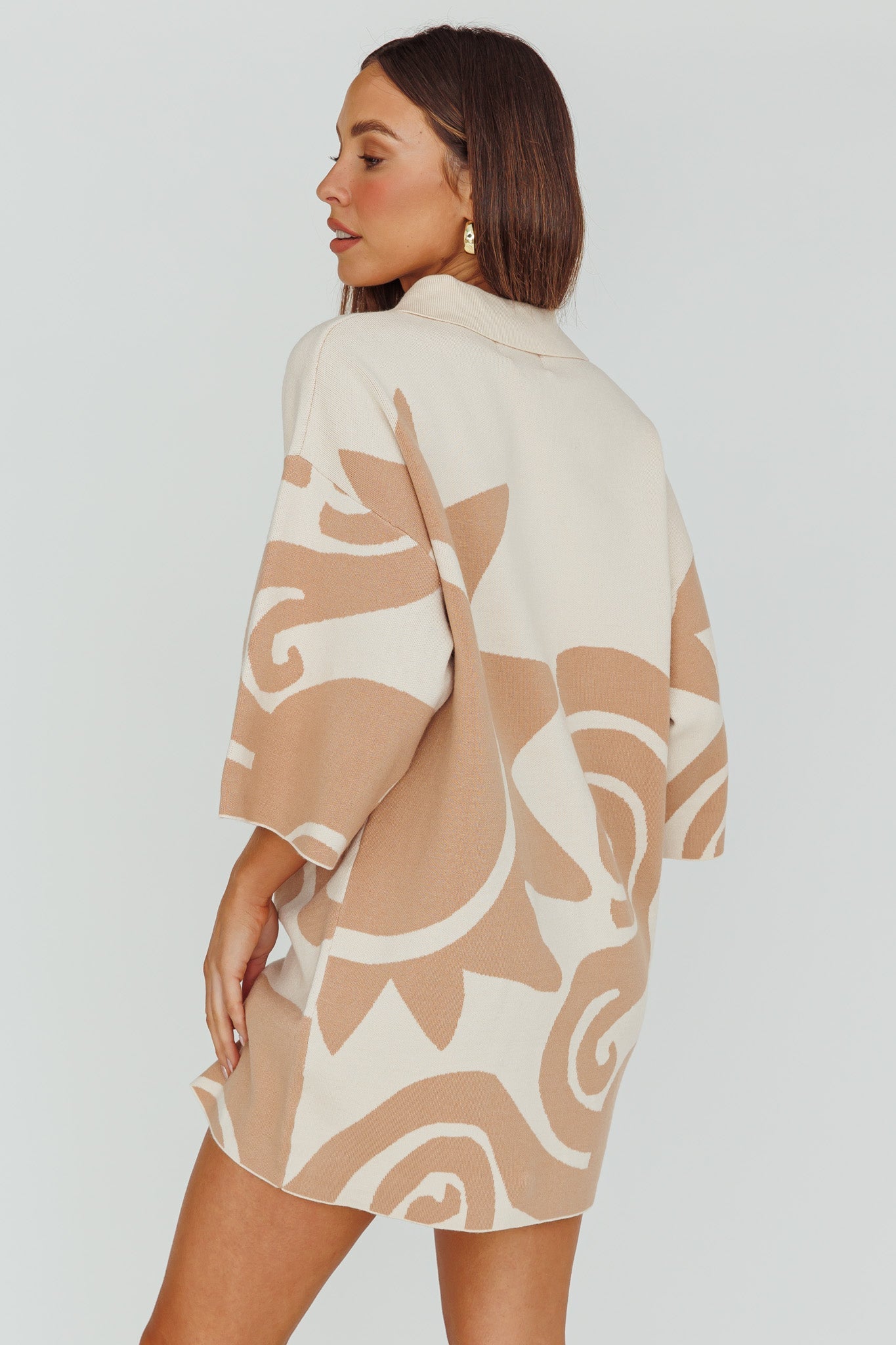 Nalani Button Up Knit Shirt Dress Sand/Wood