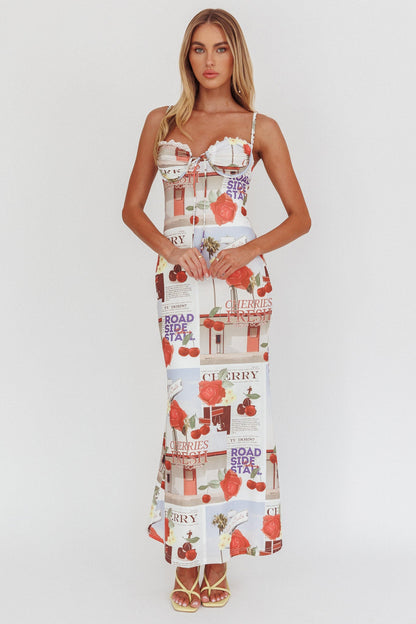 Fortune Bust Tie Maxi Dress Print Cherry