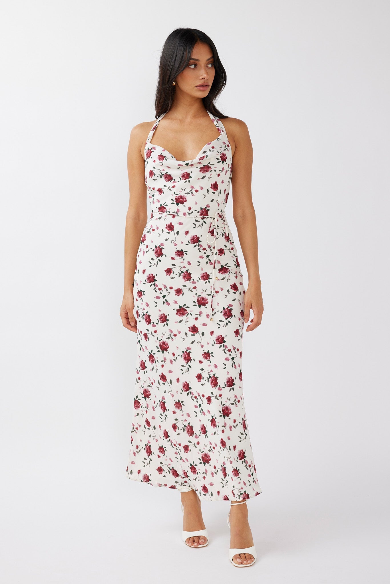 Love's Kiss Cowl Halterneck Maxi Dress Rose