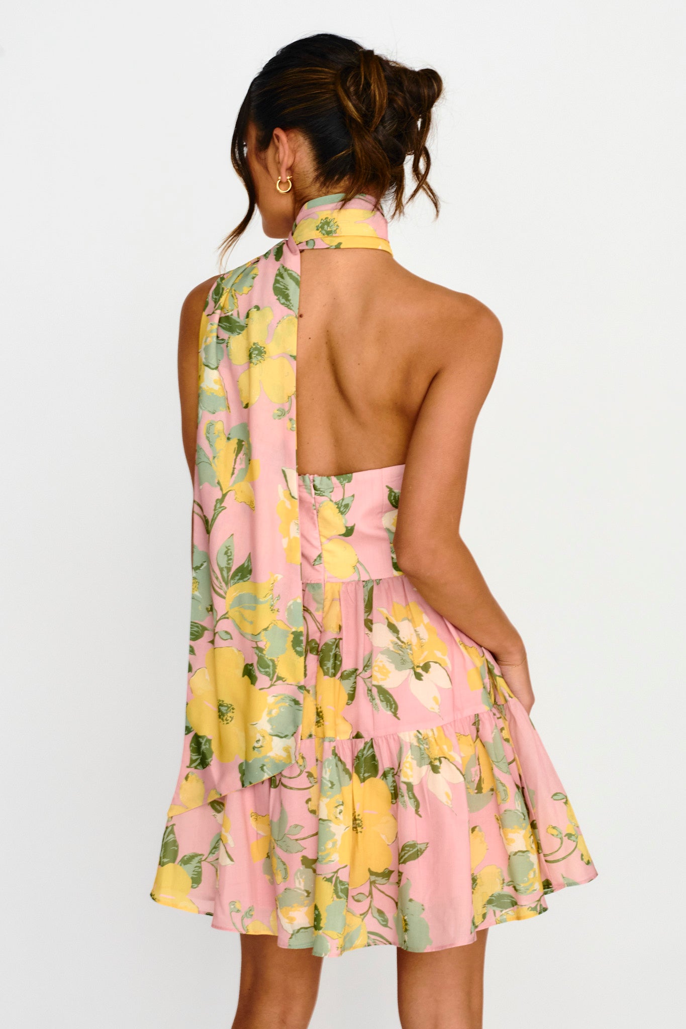 Gimme Love Open Back Flounce Mini Dress Pink