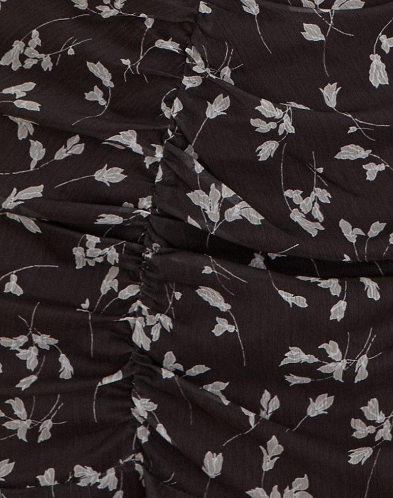 Sumiko Mini Dress in Flower Chiffon Brown