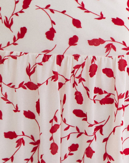 Switaria Mini Dress in Cream with Red Leafy Lily Flock