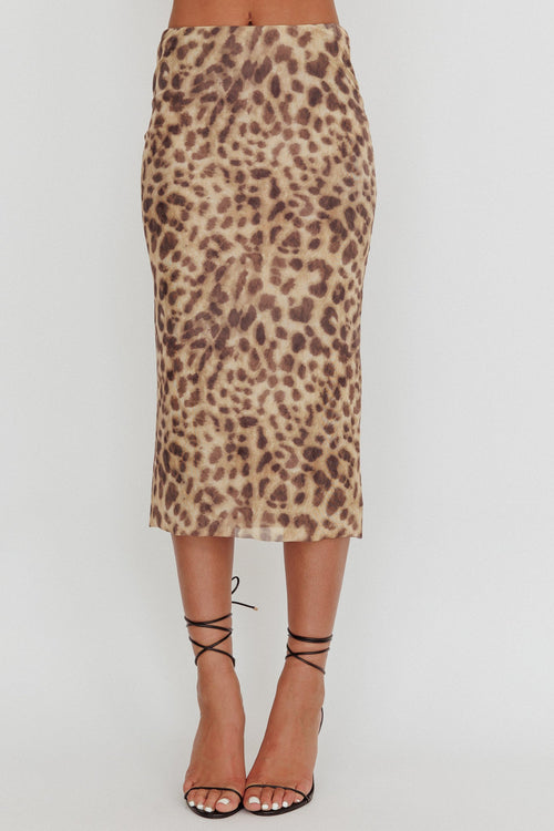 Meet Up Elastic Waist Midi Skirt Leopard