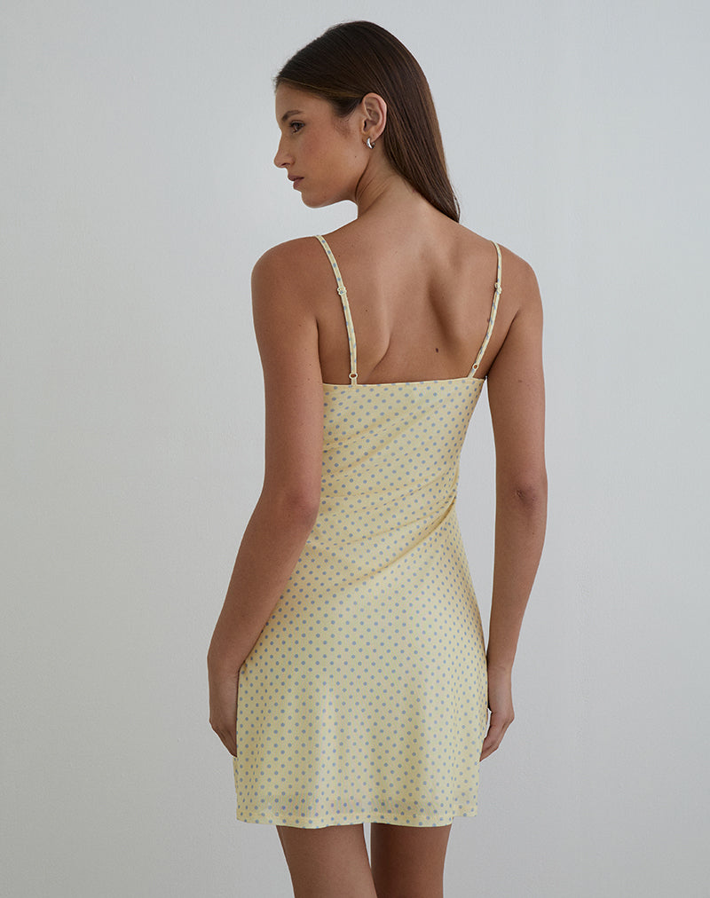 Turu Mini Dress in Yellow with Compact Grey Polka