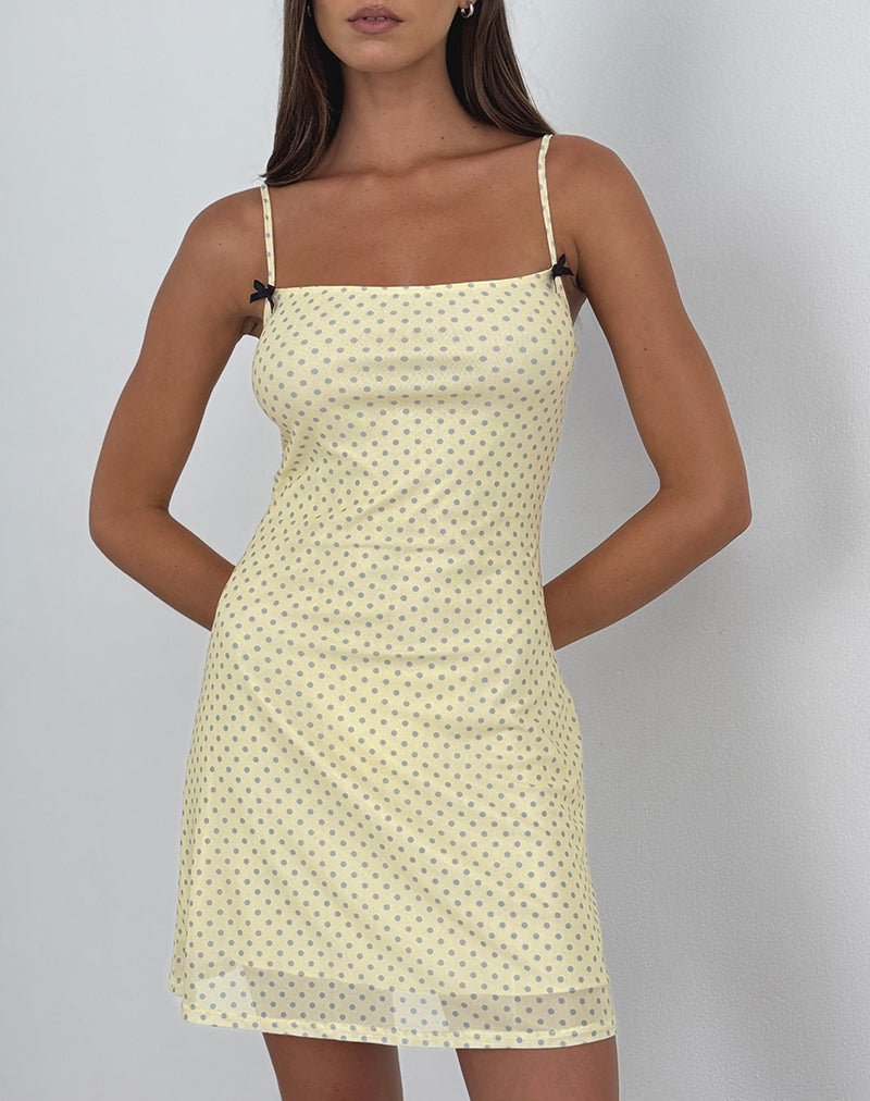 Turu Mini Dress in Yellow with Compact Grey Polka