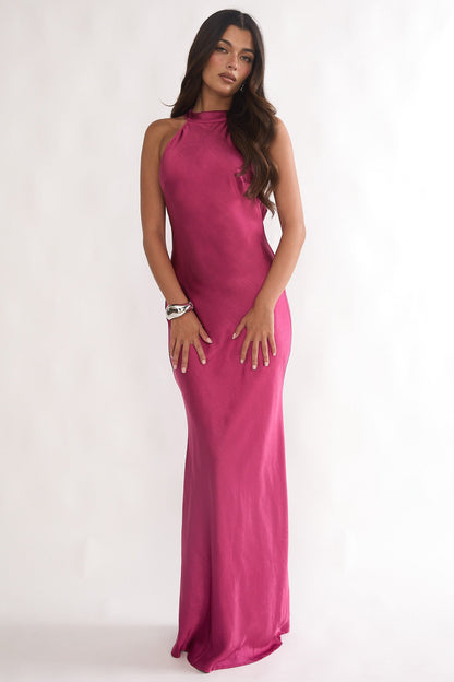 Saphirra Open Cowl Back Maxi Dress Berry