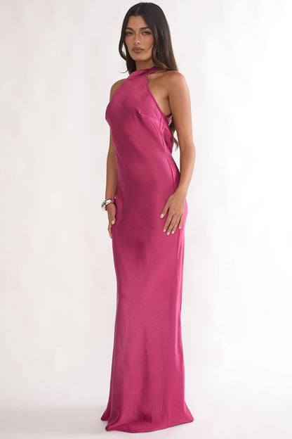 Saphirra Open Cowl Back Maxi Dress Berry