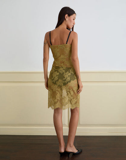 Urian Dress in Eyelash Lace Chartreuse