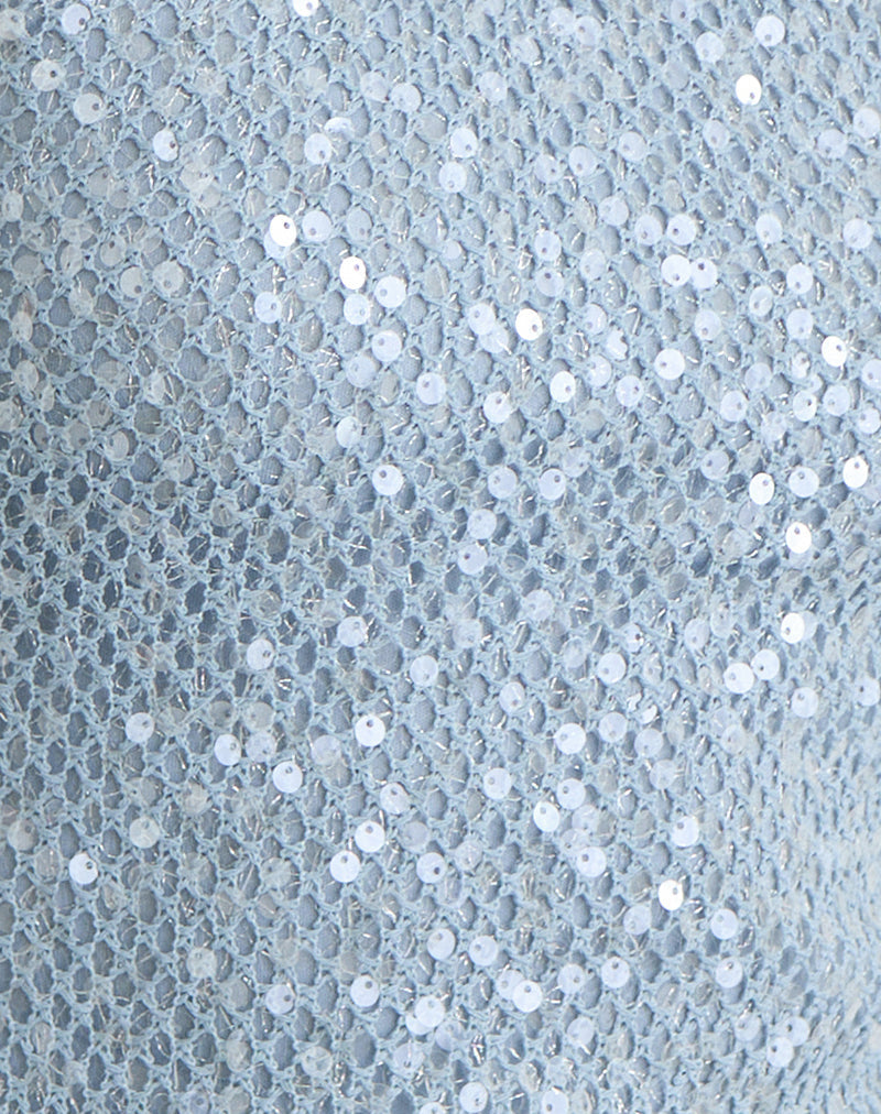 Urlanda Dress in Seafoam Sequin Knit Blue