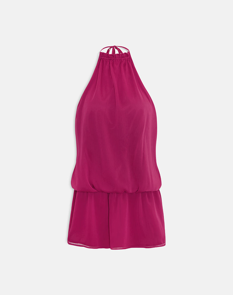 Veloria Halterneck Mini Dress in Dark Rose