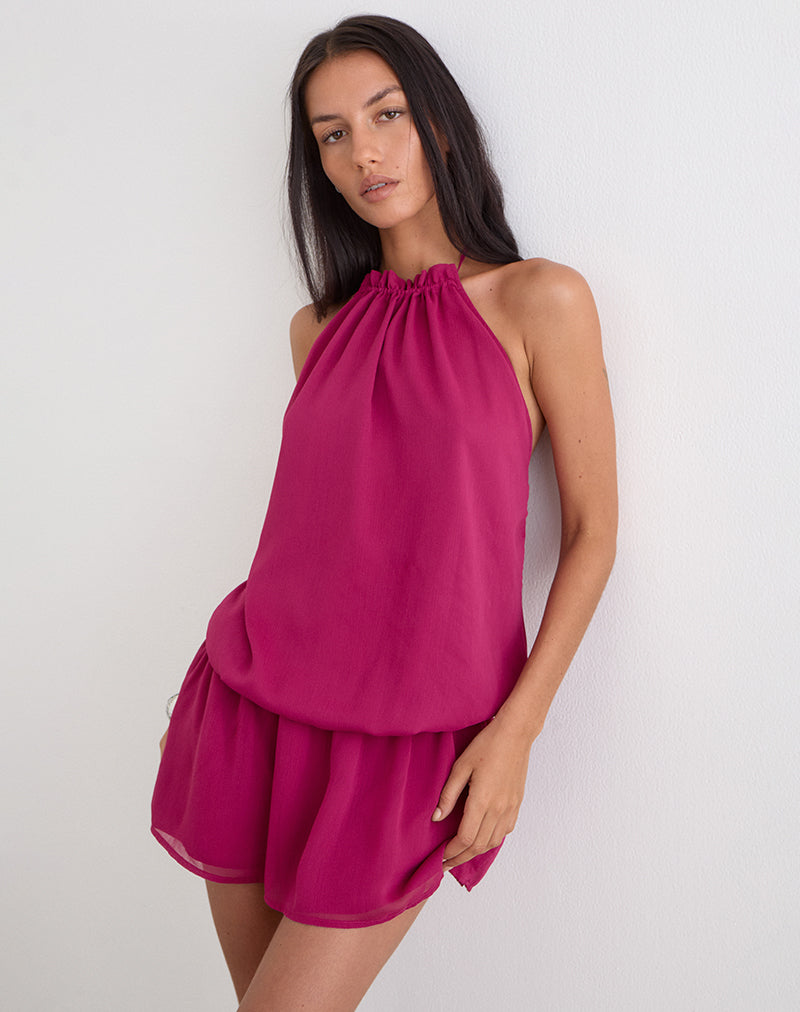 Veloria Halterneck Mini Dress in Dark Rose